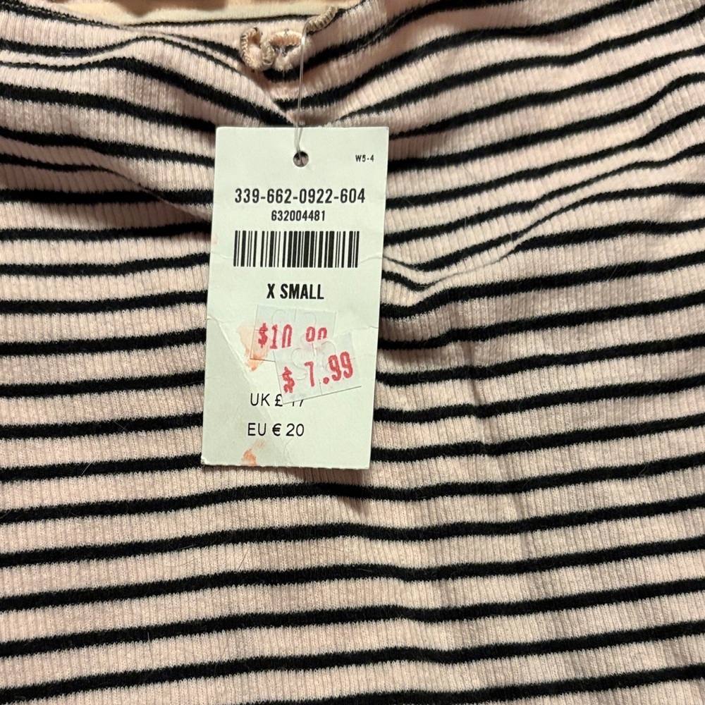 Hollister Pink and Black Striped Off-Shoulder Ribbed Tee - Picture 3 of 3